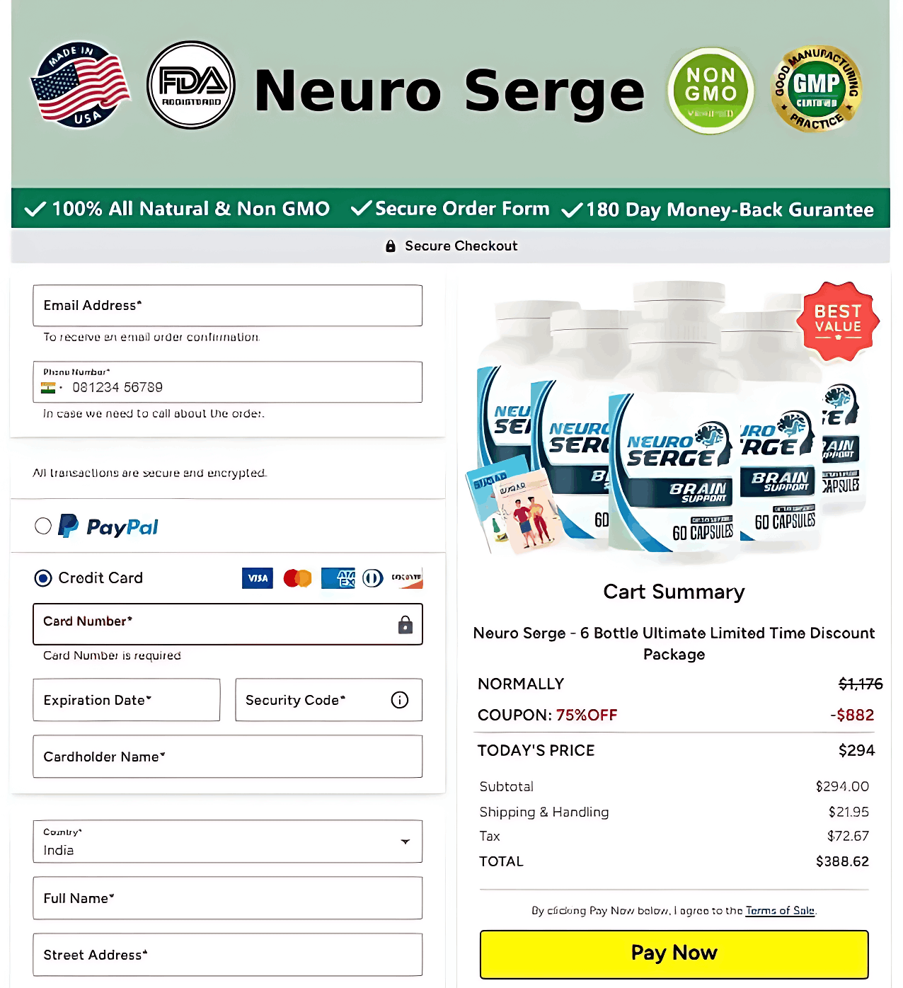 neuro serge checkout page
